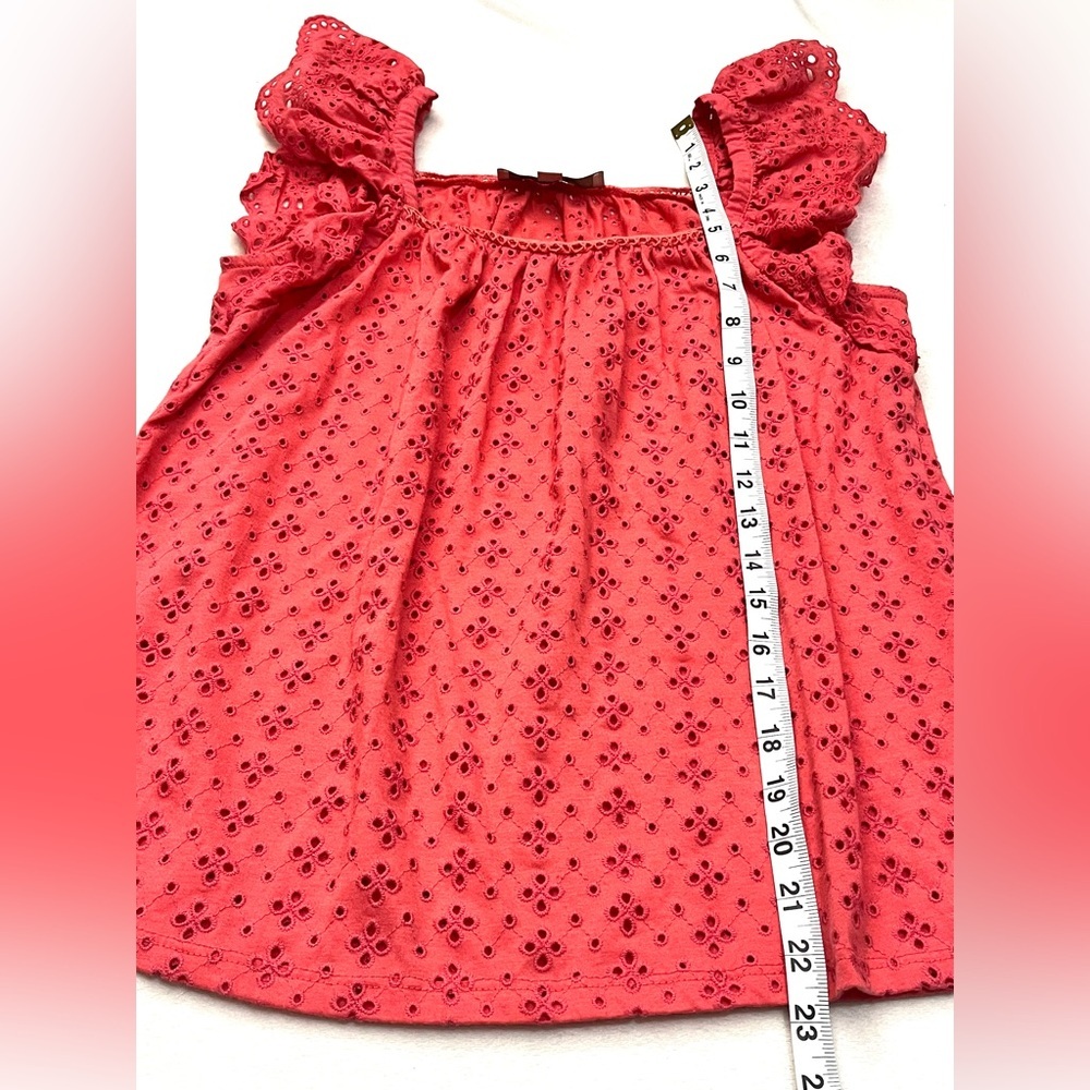 LOFT Women’s Coral Colored Eyelet Sleeveless Blouse with Ruffle Detail Sz Small - Picture 7 of 12